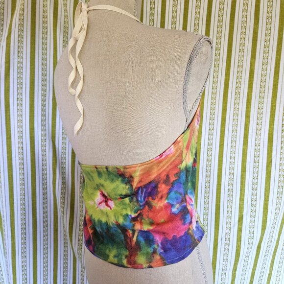 Size M Retro Rainbow Floral Halter Top NEW - Picture 7 of 7